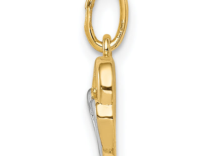 14K and White Rhodium Polished Hearts Pendant