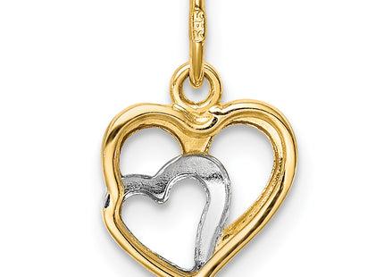 14K and White Rhodium Polished Hearts Pendant