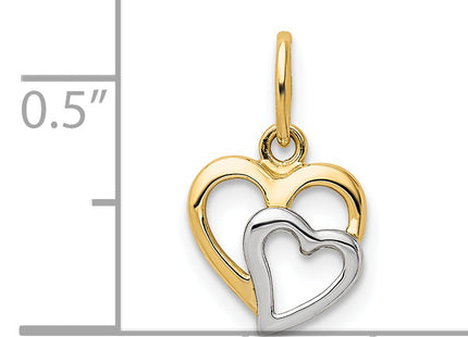 14K and White Rhodium Polished Hearts Pendant