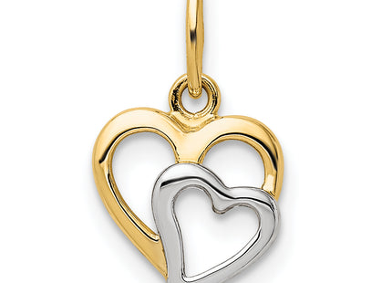 14K and White Rhodium Polished Hearts Pendant