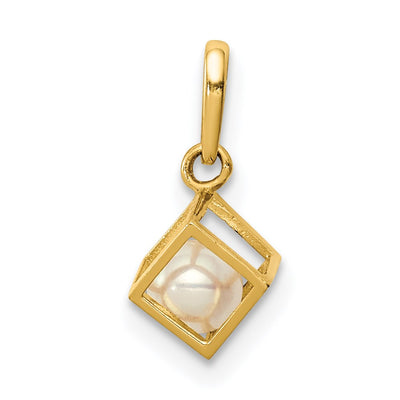 14K 3D Square w/FW Cultured Pearl Pendant