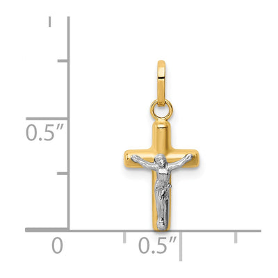 14K w/Rhodium Polished Hollow Crucifix Charm