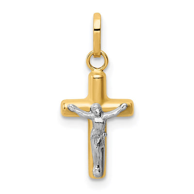14K w/Rhodium Polished Hollow Crucifix Charm