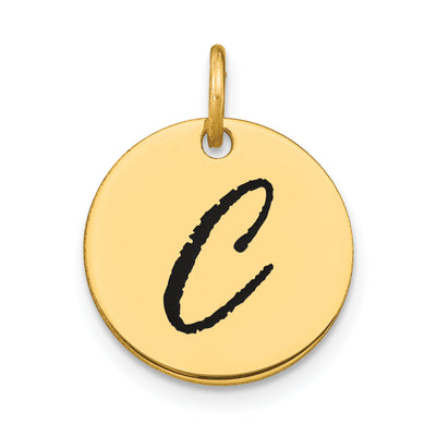 14K Polished Black Enamel Letter Initial Disk Charm