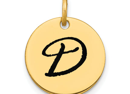 14k Polished Black Enamel Letter Initial Disk Charm