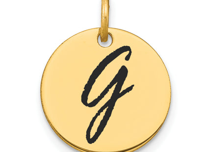 14k Polished Black Enamel Letter Initial Disk Charm