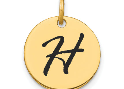 14k Polished Black Enamel Letter Initial Disk Charm