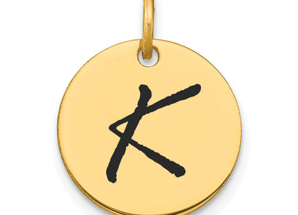 14k Polished Black Enamel Letter Initial Disk Charm