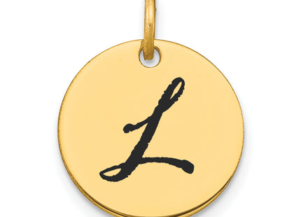 14k Polished Black Enamel Letter Initial Disk Charm