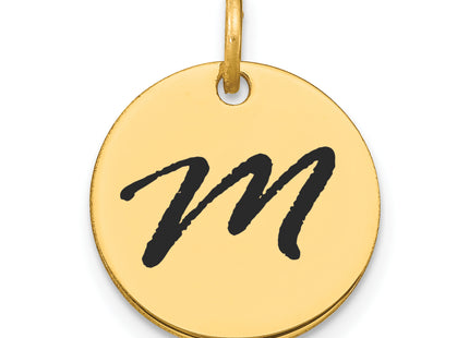 14k Polished Black Enamel Letter Initial Disk Charm