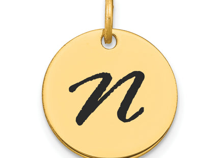14k Polished Black Enamel Letter Initial Disk Charm