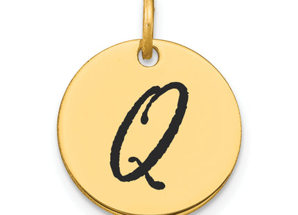 14k Polished Black Enamel Letter Initial Disk Charm