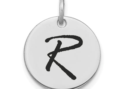 14kw Polished Black Enamel Letter Initial Disk Charm