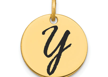 14k Polished Black Enamel Letter Initial Disk Charm