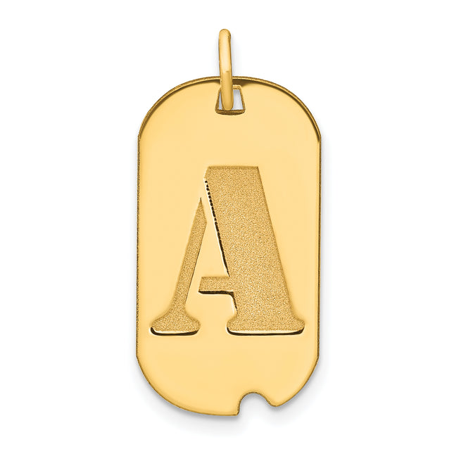 14k Polished Letter Initial Dog Tag Pendant