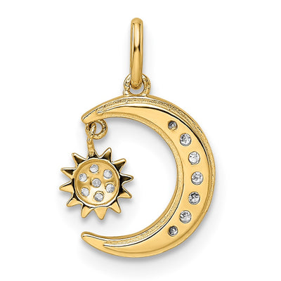 14K CZ Diamond-cut Moon and Star Pendant