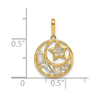 14K CZ Star & Moon Pendant