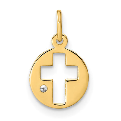 14K Polished CZ Circle Cross Pendant