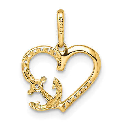 14K CZ Heart with Anchor Pendant