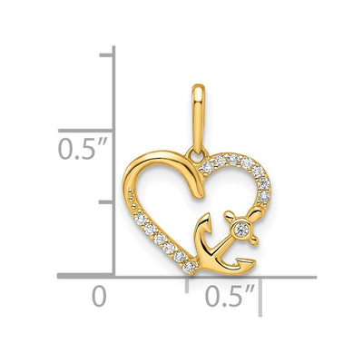14K CZ Heart with Anchor Pendant