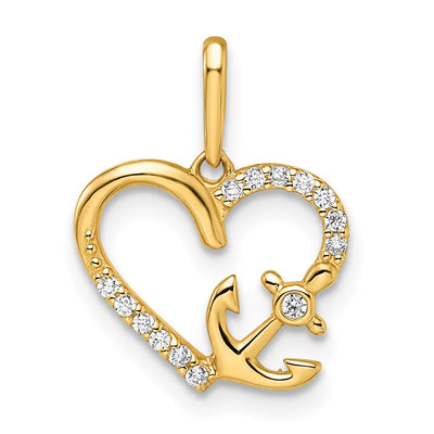 14K gold cubic zirconia anchor pendant