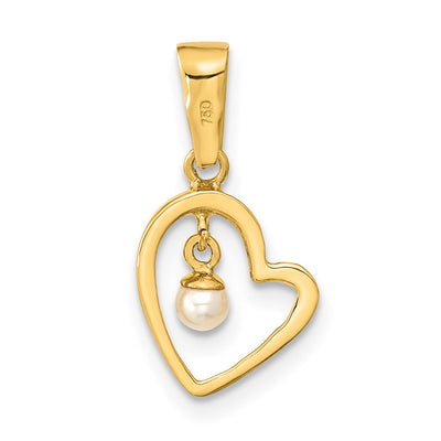 14K Polished 2.5- Freshwater Cultured Pearl Open Heart Pendant