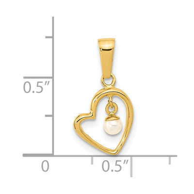 14K Polished 2.5- Freshwater Cultured Pearl Open Heart Pendant