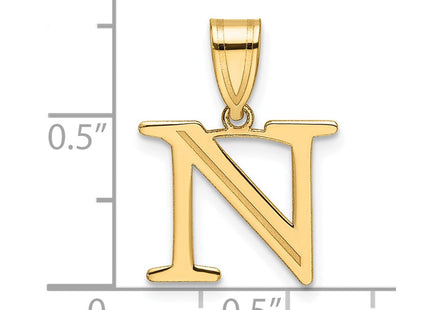 14k Polished Etched Letter N Initial Pendant (Style YC1539N)