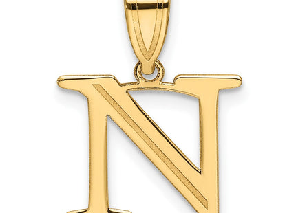 14k Polished Etched Letter N Initial Pendant (Style YC1539N)