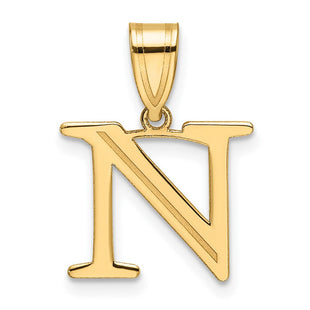 14k Polished Etched Letter N Initial Pendant (Style YC1539N)