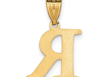 14k Polished Etched Letter R Initial Pendant (Style YC1539R)