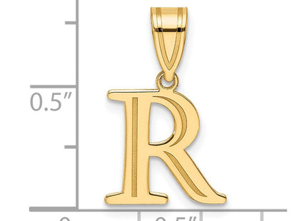 14k Polished Etched Letter R Initial Pendant (Style YC1539R)