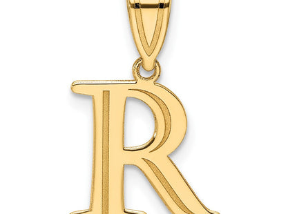 14k Polished Etched Letter R Initial Pendant (Style YC1539R)
