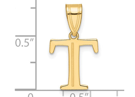 14k Polished Etched Letter T Initial Pendant (Style YC1539T)