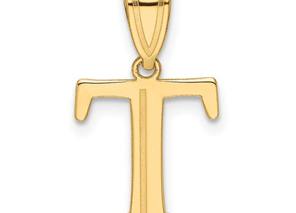14k Polished Etched Letter T Initial Pendant (Style YC1539T)
