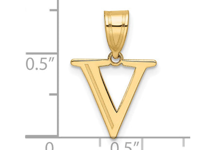 14k Polished Etched Letter V Initial Pendant (Style YC1539V)