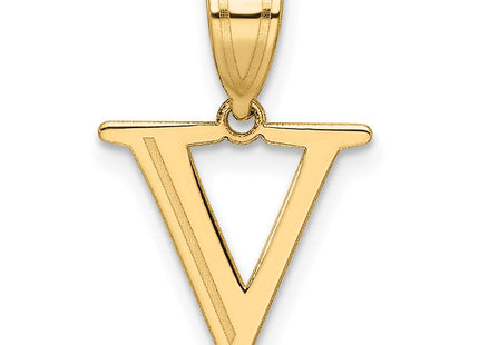 14k Polished Etched Letter V Initial Pendant (Style YC1539V)