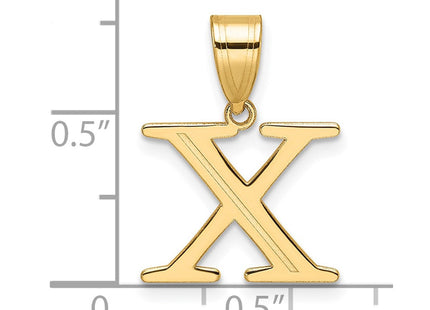 14k Polished Etched Letter X Initial Pendant (Style YC1539X)