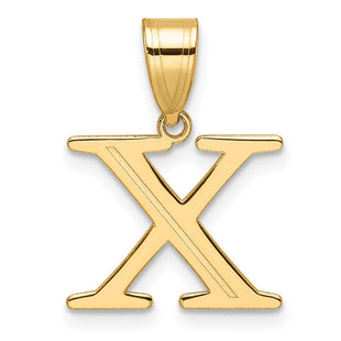 14k Polished Etched Letter X Initial Pendant (Style YC1539X)