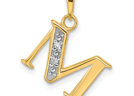 14K with Rhodium Diamond Letter Initial Pendant