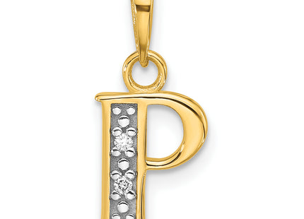 14K with Rhodium Diamond Letter Initial Pendant