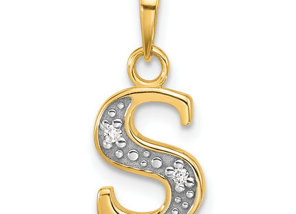 14K with Rhodium Diamond Letter Initial Pendant
