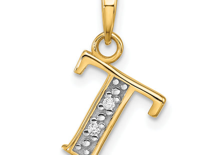 14K with Rhodium Diamond Letter Initial Pendant