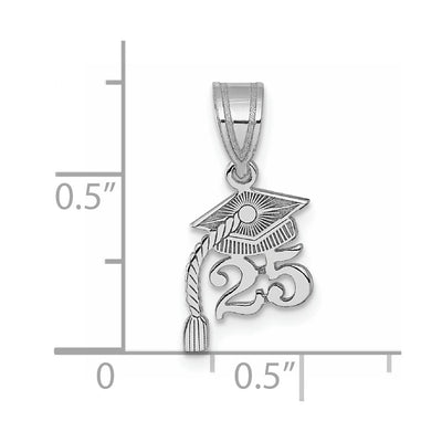 14K White Gold Graduation Cap 25 w/ Dangling Tassel Charm