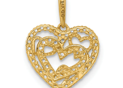 14k Polished CZ Heart Pendant, 16.9 x 12.4mm