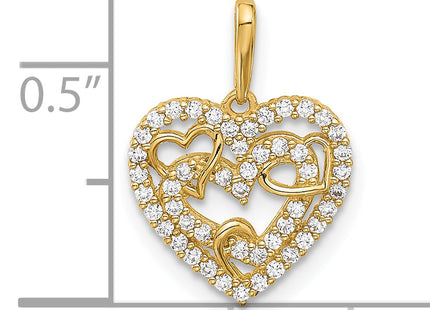 14k Polished CZ Heart Pendant, 16.9 x 12.4mm