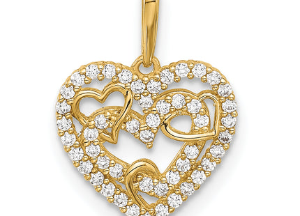 14k Polished CZ Heart Pendant, 16.9 x 12.4mm