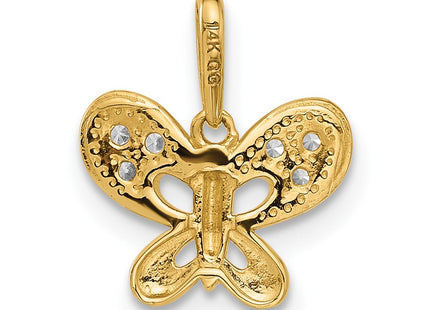 14K gold cubic zirconia butterfly pendant, another view