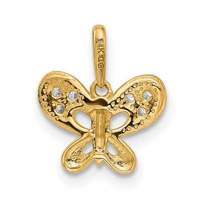 14K Polished CZ Butterfly Pendant, 13.7 x 11.75mm