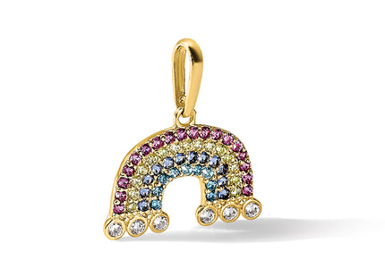 14k Polished CZ Rainbow and Clouds Pendant